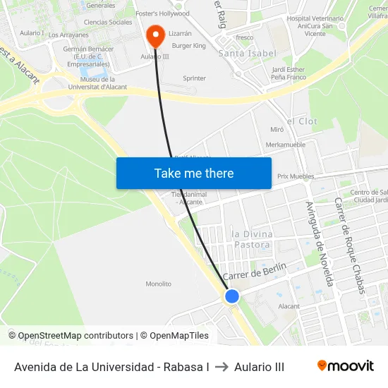 Avenida de La Universidad - Rabasa I to Aulario III map