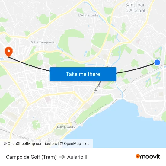 Campo de Golf (Tram) to Aulario III map