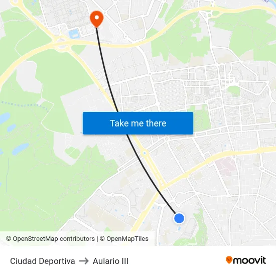 Ciudad Deportiva to Aulario III map