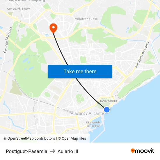 Postiguet-Pasarela to Aulario III map