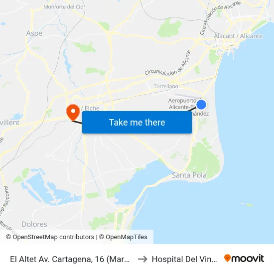 El Altet Av. Cartagena, 16 (Marquesina) to Hospital Del Vinalopó map