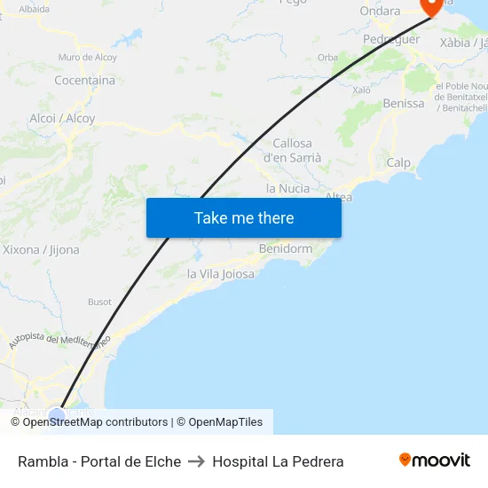 Rambla - Portal de Elche to Hospital La Pedrera map