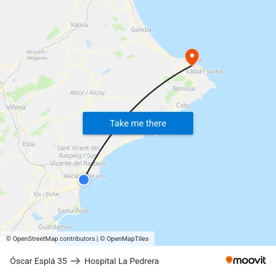 Óscar Esplá 35 to Hospital La Pedrera map