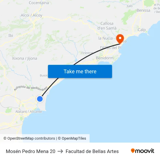 Mosén Pedro Mena 20 to Facultad de Bellas Artes map
