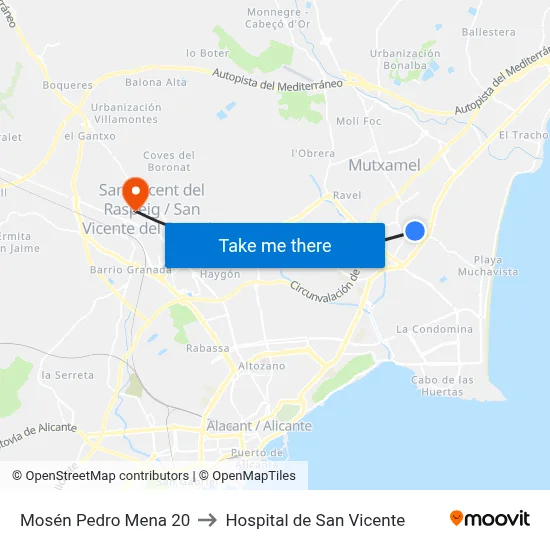 Mosén Pedro Mena 20 to Hospital de San Vicente map