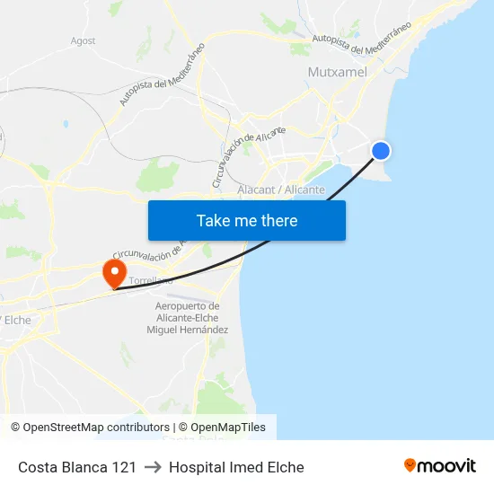 Costa Blanca 121 to Hospital Imed Elche map