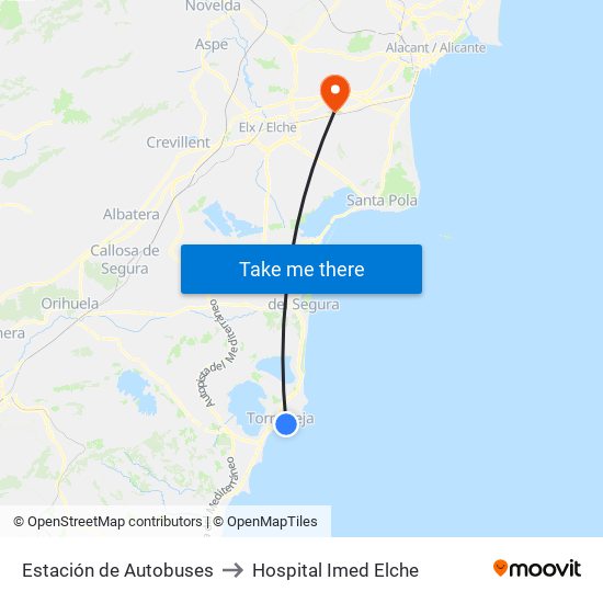 Estación de Autobuses to Hospital Imed Elche map