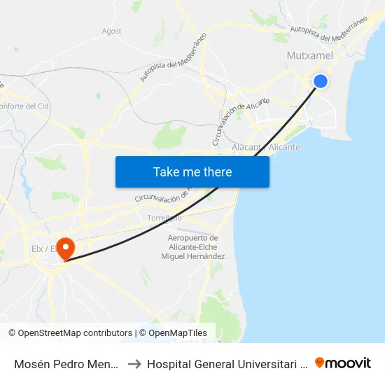 Mosén Pedro Mena 20 to Hospital General Universitari D'Elx map