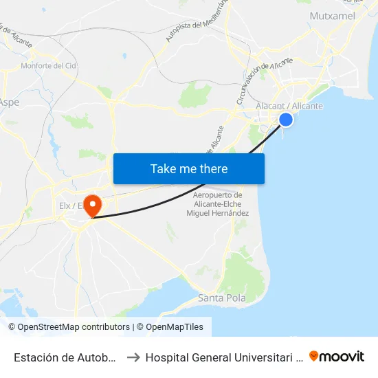 Estación de Autobuses to Hospital General Universitari D'Elx map