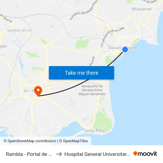 Rambla - Portal de Elche to Hospital General Universitari D'Elx map