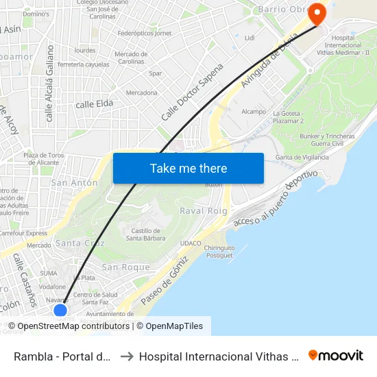Rambla - Portal de Elche to Hospital Internacional Vithas Medimar I map