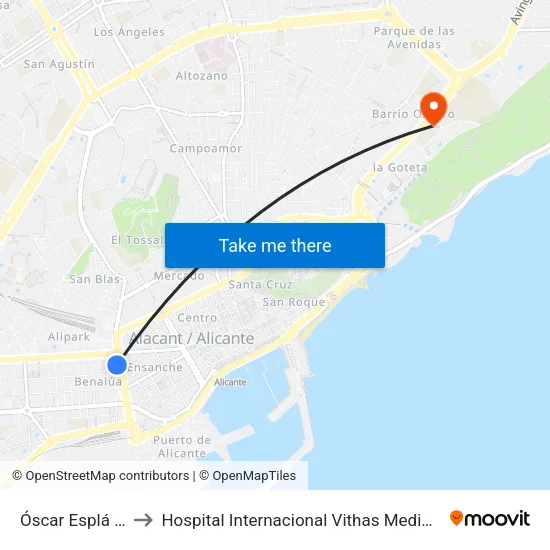 Óscar Esplá 35 to Hospital Internacional Vithas Medimar I map