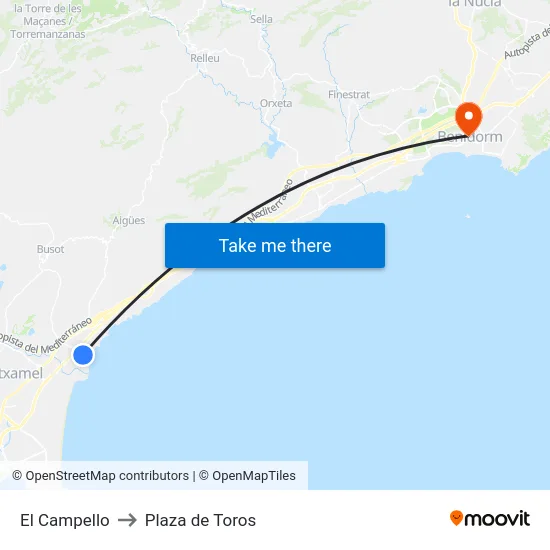 El Campello to Plaza de Toros map