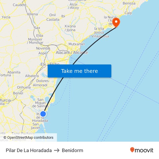 Pilar De La Horadada to Benidorm map