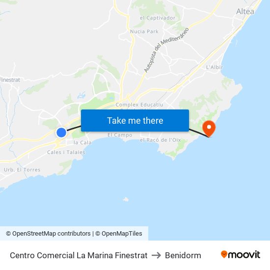 Centro Comercial La Marina Finestrat to Benidorm map