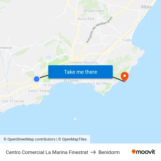 Centro Comercial La Marina Finestrat to Benidorm map