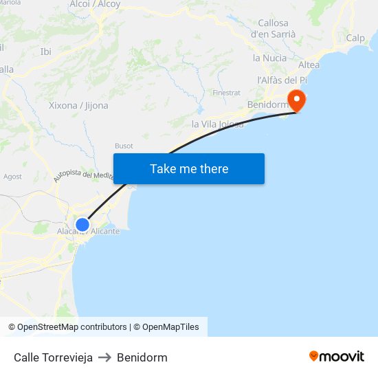 Calle Torrevieja to Benidorm map