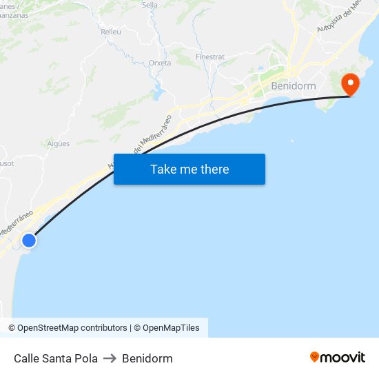 Calle Santa Pola to Benidorm map