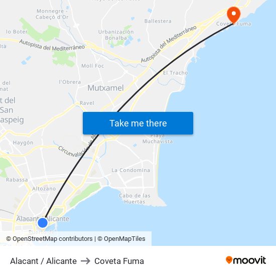 Alacant / Alicante to Coveta Fuma map