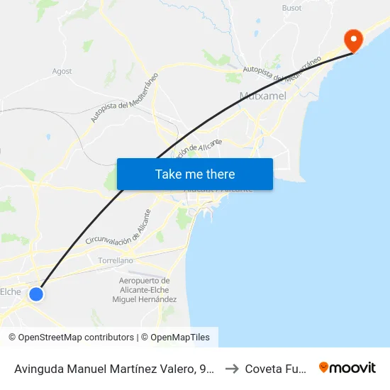 Avinguda Manuel Martínez Valero, 9053 to Coveta Fuma map