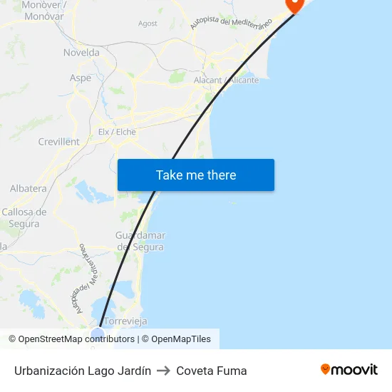 Urbanización Lago Jardín to Coveta Fuma map