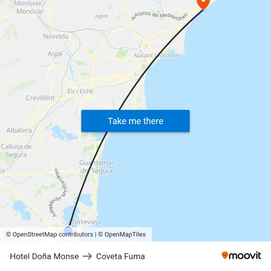Hotel Doña Monse to Coveta Fuma map