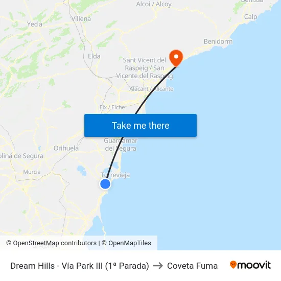 Dream Hills - Vía Park III (1ª Parada) to Coveta Fuma map