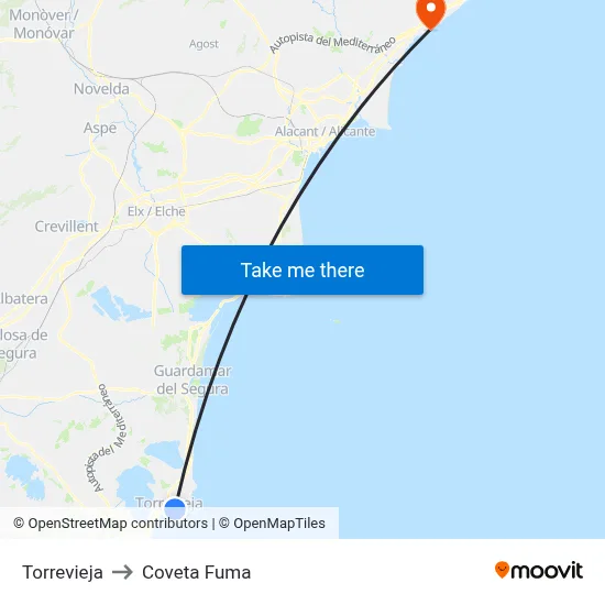 Torrevieja to Coveta Fuma map