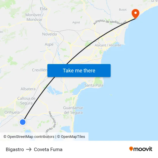 Bigastro to Coveta Fuma map
