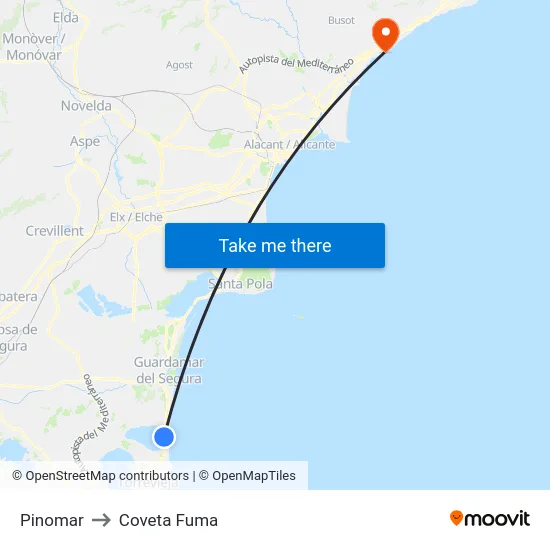 Pinomar to Coveta Fuma map