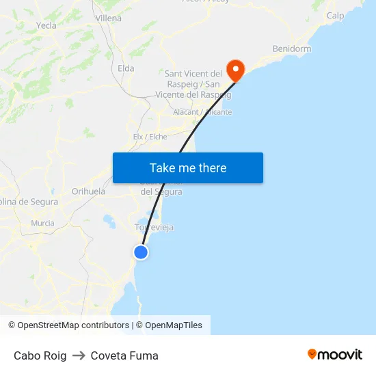 Cabo Roig to Coveta Fuma map