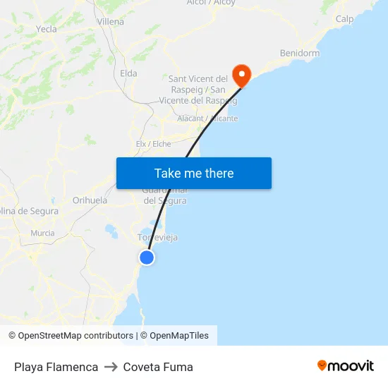 Playa Flamenca to Coveta Fuma map