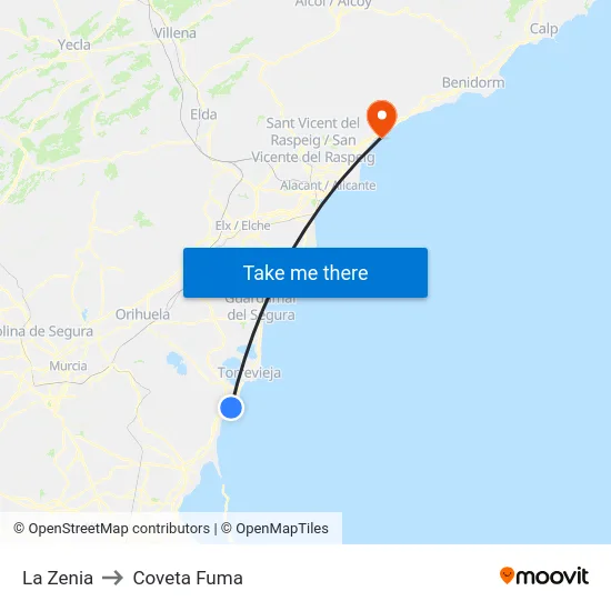 La Zenia to Coveta Fuma map
