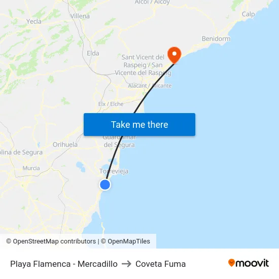 Playa Flamenca - Mercadillo to Coveta Fuma map
