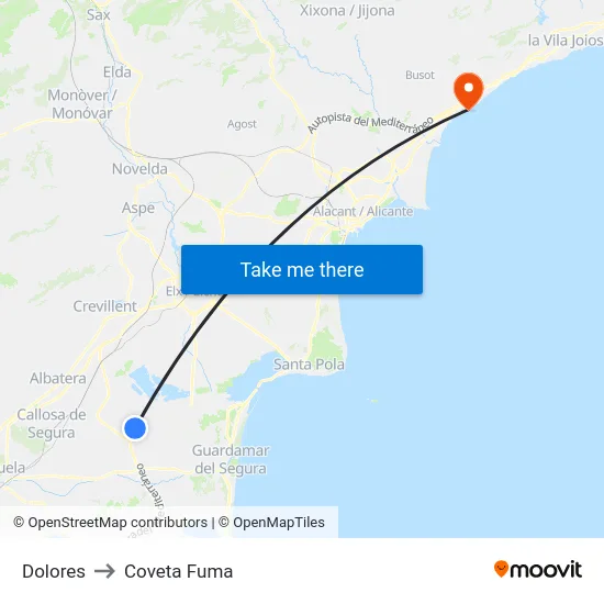 Dolores to Coveta Fuma map
