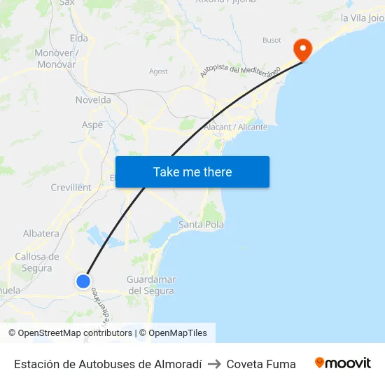 Estación de Autobuses de Almoradí to Coveta Fuma map