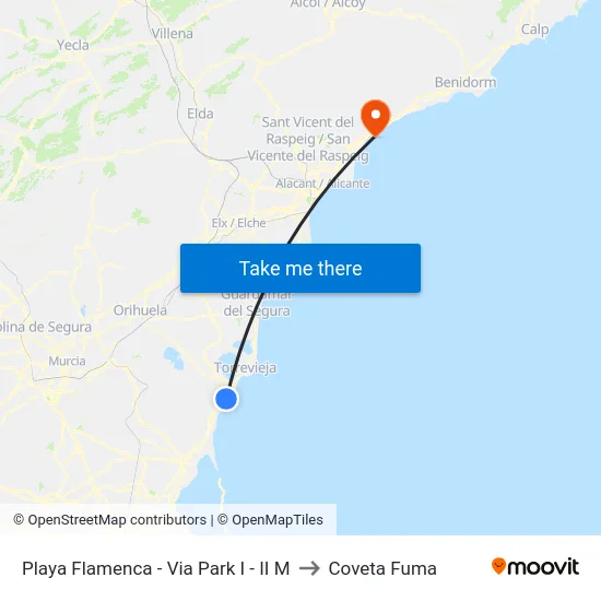 Playa Flamenca - Via Park I - II M to Coveta Fuma map