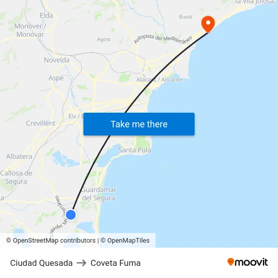 Ciudad Quesada to Coveta Fuma map