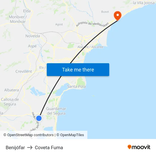 Benijófar to Coveta Fuma map