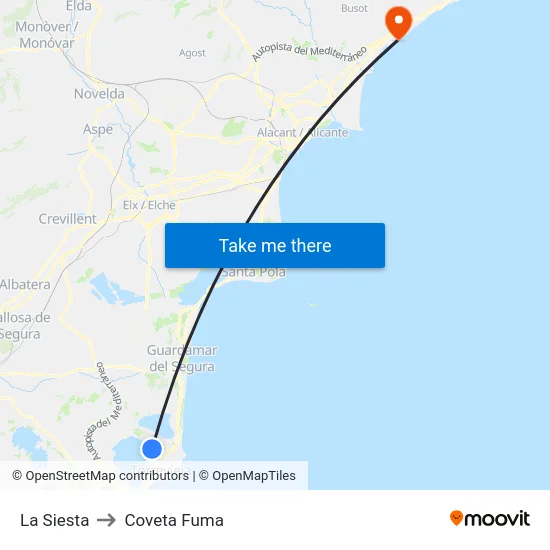 La Siesta to Coveta Fuma map