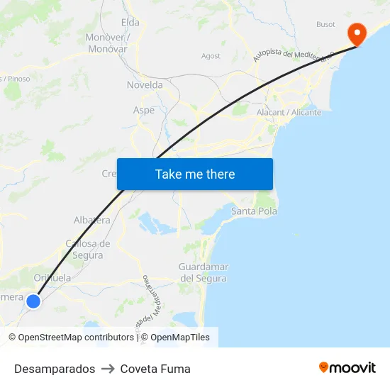 Desamparados to Coveta Fuma map