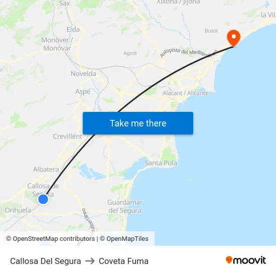 Callosa Del Segura to Coveta Fuma map