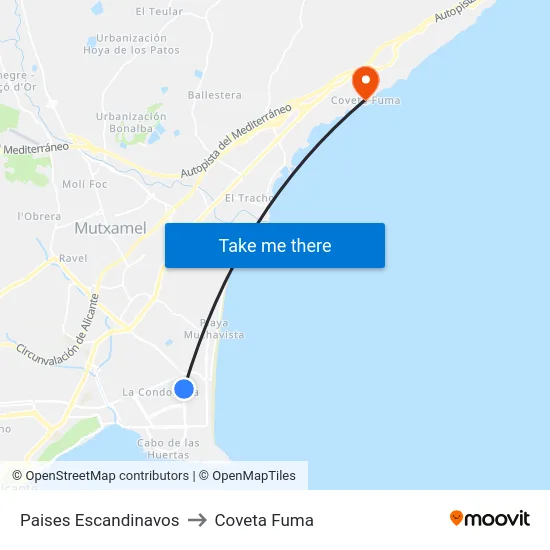 Paises Escandinavos to Coveta Fuma map