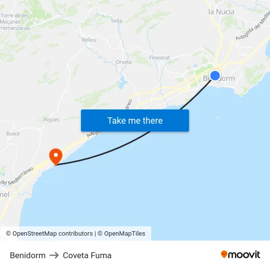 Benidorm to Coveta Fuma map