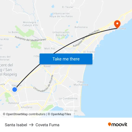Santa Isabel to Coveta Fuma map