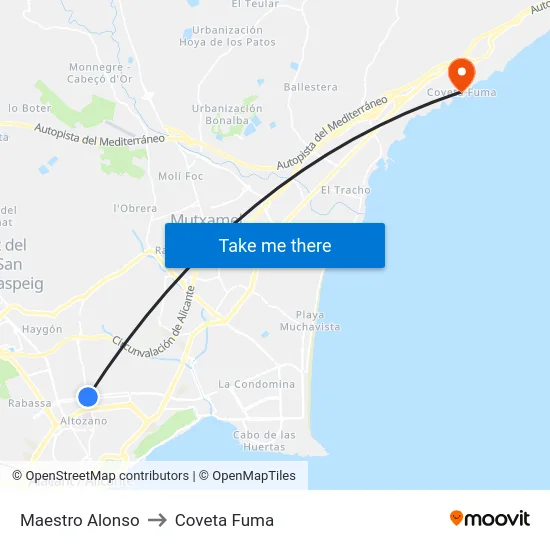 Maestro Alonso to Coveta Fuma map