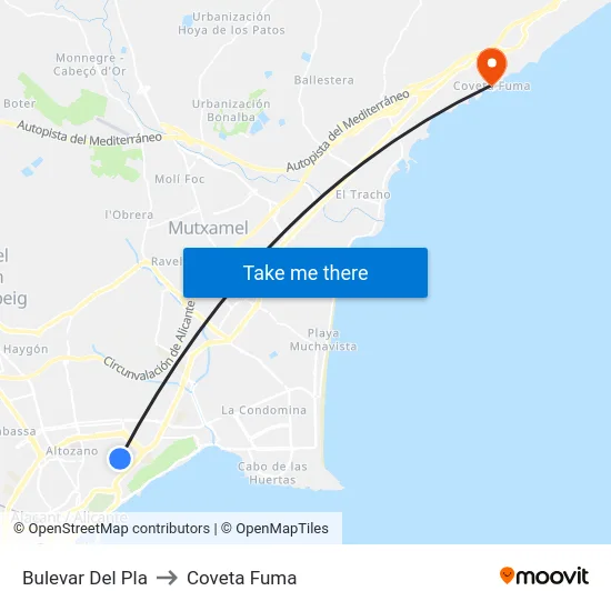 Bulevar Del Pla to Coveta Fuma map