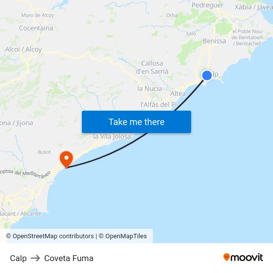 Calp to Coveta Fuma map