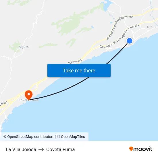 La Vila Joiosa to Coveta Fuma map