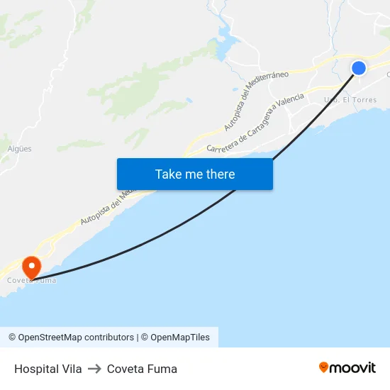 Hospital Vila to Coveta Fuma map